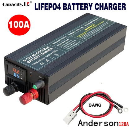 Portable 12V100A Lifepo4 Battery Charger 40A 50A Lithium Battery Charger 60A 85A with Adjustable Voltage and Current Anderson