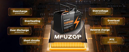 MFUZOP 12V100ah Portable Rechargeable LiFePO4 Battery Built in Smart BMS Deep Cycle 10000+ for RV Solar No VAT