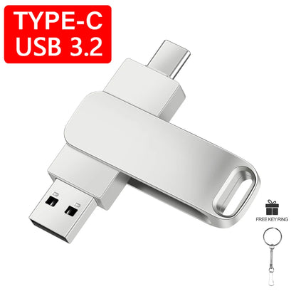 High speed TYPE C USB 3.2 Pen drive 256GB OTG 2 IN 1 Metal USB flash drive 128GB Pendrive 64GB USB flash drives Memory Disk