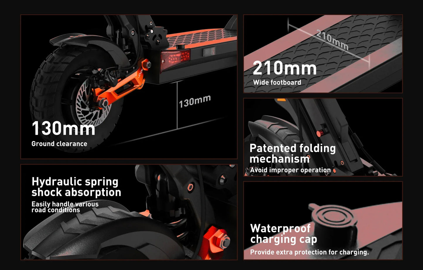 JOYOR T10 Adult Electric Scooter 1000W*2 Motor 60V18AH Battery Off-Road Escooter 10" Off-Road Tire Foldable E-Scooter