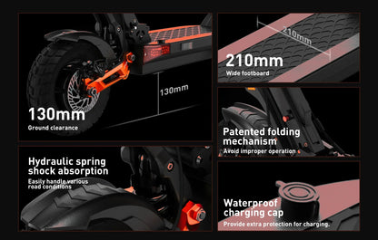 JOYOR T10 Adult Electric Scooter 1000W*2 Motor 60V18AH Battery Off-Road Escooter 10" Off-Road Tire Foldable E-Scooter
