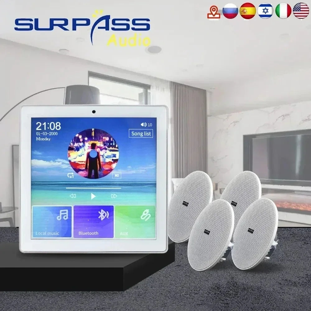 Bluetooth Wall Amplifier Smart Home Audio Mini Touch Screen 4*20W Stereo Sound Music PA System Loudspeaker Ceiling Speaker  suit