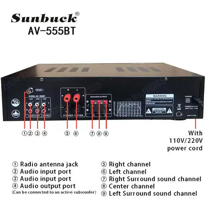 AV-555BT/999BT Max 4000W Bluetooth Sound Amplifiers Dual Dynamic Screen HiFi Digital Stereo Amplify For Home Car Theatre Karaoke