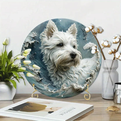Aluminum Sign Faux Resin Painting Round Sign Room Decoration Valentine's Day Gifts West Highland White Terrier Theme Decoration