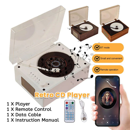 Retro CD Player Rechargeable Support CD BT USB 3.5mm AUX Portable CD Player Bluetooth-Compatible 5.0 Wireless Speaker Home Decor