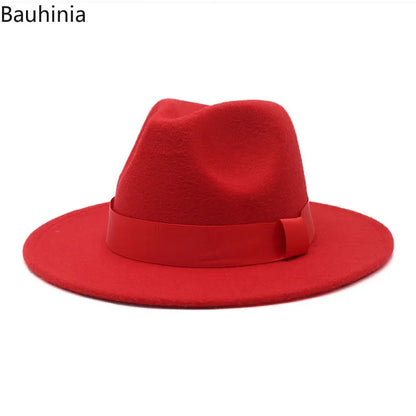 2023 New Hot Wide Brim Felt Fedora Hats With Bee Ribbon Autumn Winter Wedding Party Trilby Hat Men Gentleman Jazz Hats 56-58CM
