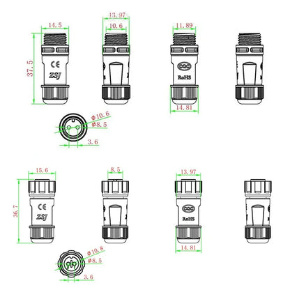 M12 Welded Connector Outdoor 2 3 4 5 6 7 8 Pin IP68 Waterproof Assembled Connector Joint Aviation Docking Male Female Plug