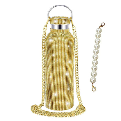 350/500/750/1000ml Luxury Rhinestone Thermos Bottle 2pcs Chain Portable Water Bottle Double Wall Stainless Steel Thermal Flask