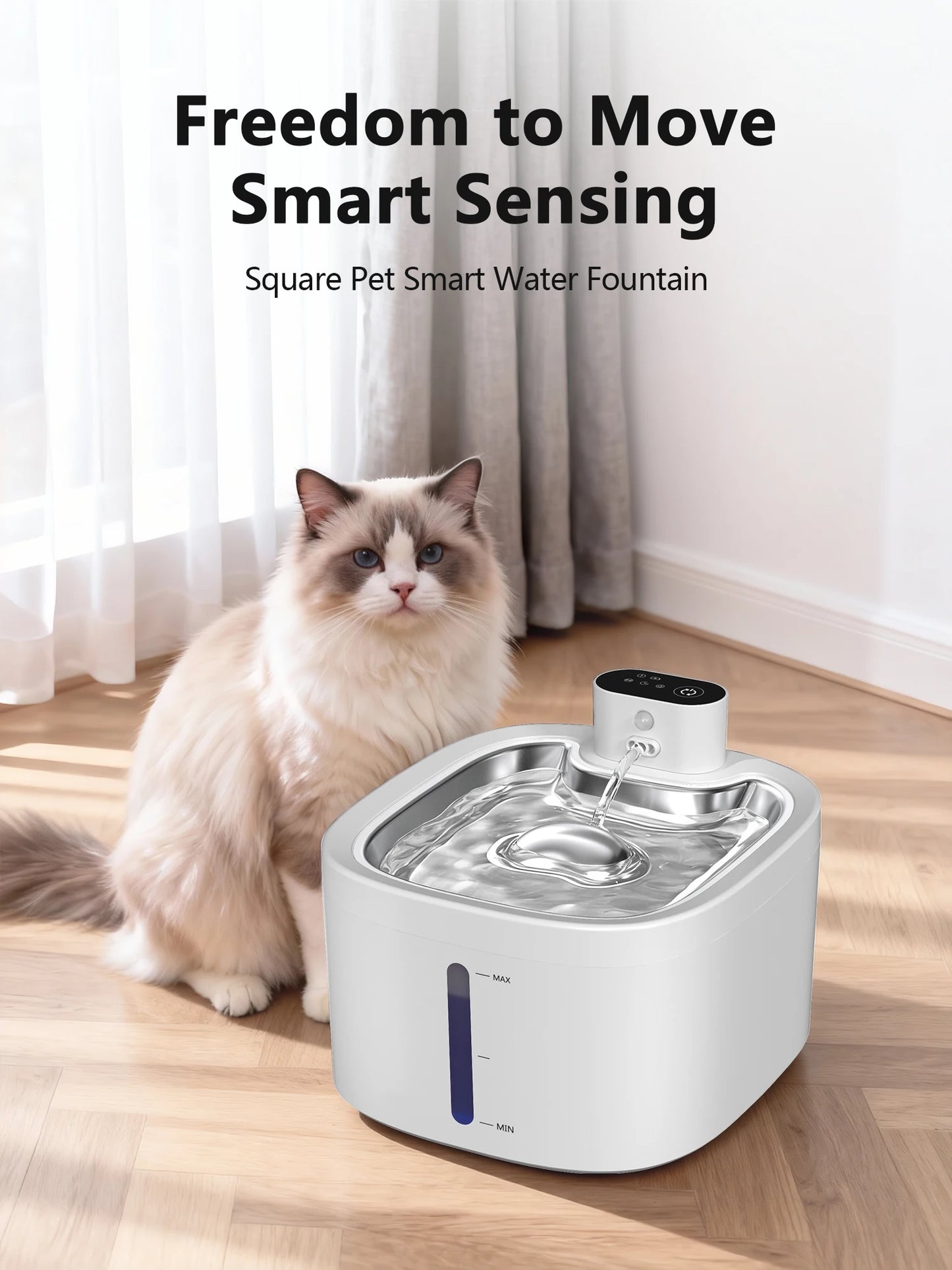 Wireless Cat Water Fountain 3.5L Pet Water Dispenser 4000mAh Long Lasting Battery Life Stainless Steel Pallet and Motion Sensing
