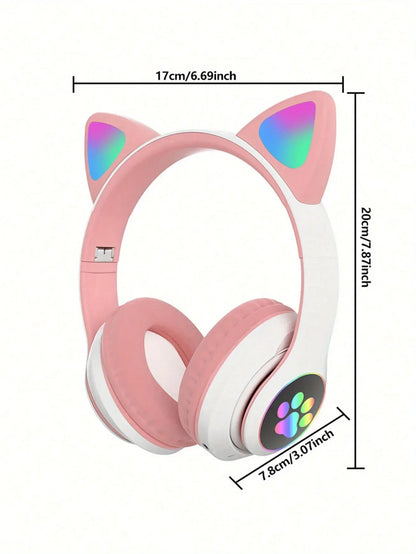 New Flash Light Cute Cat Ears Wireless Headphone with Mic Control LED Kid Girl Stereo Music Helmet Phone Bluetooth Headset Gift