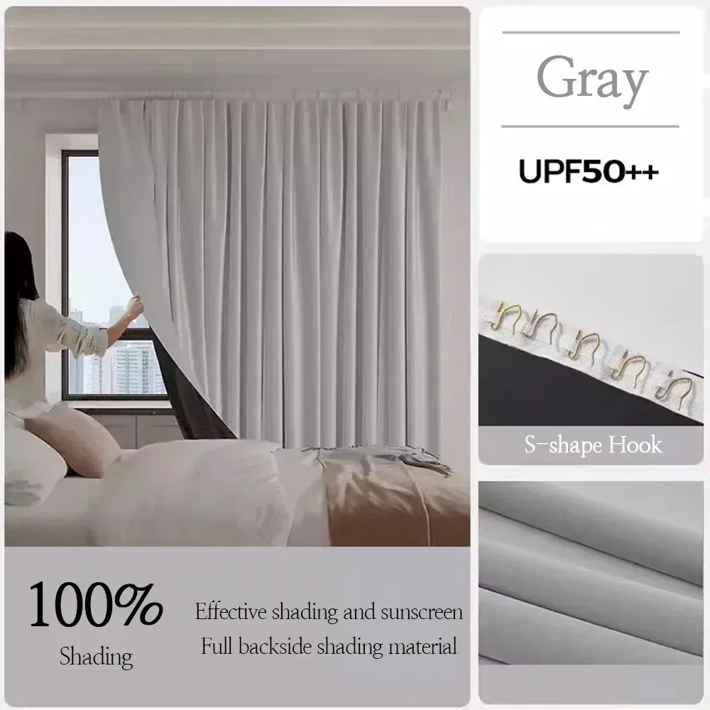 1PC 100% Blackout Curtain solid color High Shading Privacy Coated Insulated Lining Bedroom Living Room Partition Privacy Curtain