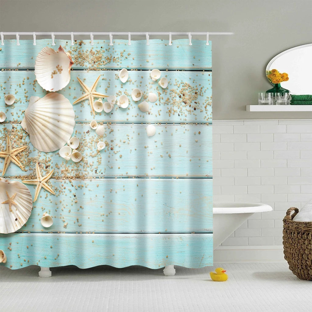 Customized Blue sky Beach Shower Curtain Modern scenery print Bathroom 3D Blackout curtain Large 180x200cm for bathroom cortina