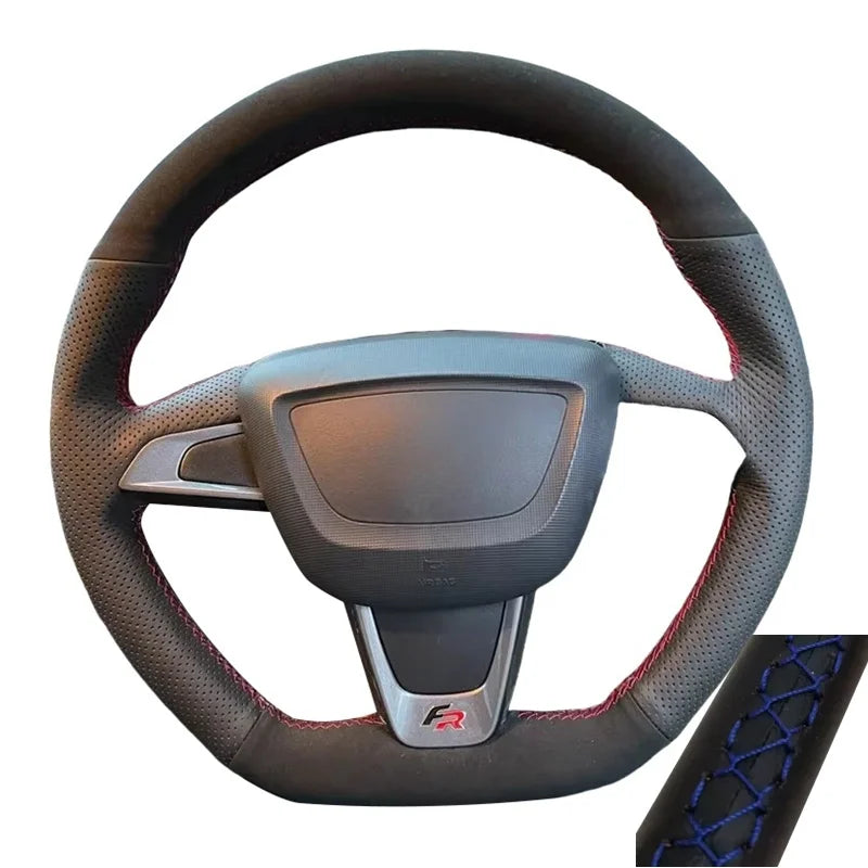 Hand Sewing Soft Suede Car Steering Wheel Cover For Seat Ibiza(6J)(FR/CUPRA) 2015 Mii FR Leather Original Steering Wheel Braid by PDG ibma