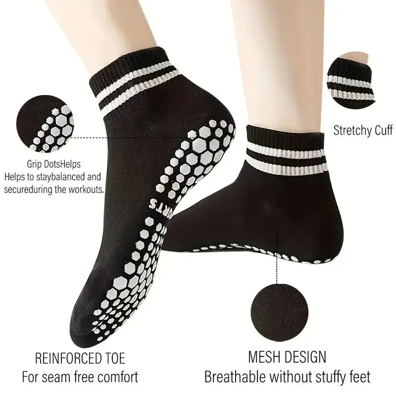 Grip Socks for Women Non Slip Pilates Yoga Socks with Double Stripes Non Slip Socks for Workout Ballet Athletic Socks