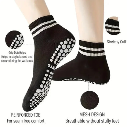 Grip Socks for Women Non Slip Pilates Yoga Socks with Double Stripes Non Slip Socks for Workout Ballet Athletic Socks