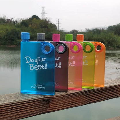 380ML Transparent Flat Water Bottle Plastic Travel Bicycle Drinking Cup Reusable Portable Water Bottle