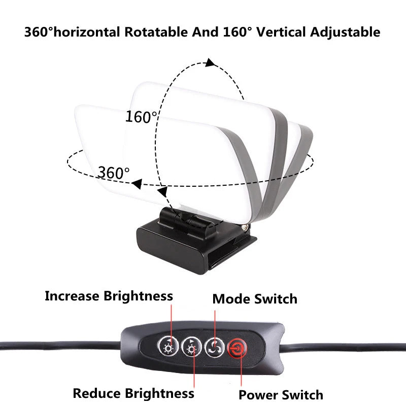 2026 Video Conference 6500K Portable LED Video Light Laptop Computer Webcam Light Zoom Call Lighting Clip for Live Streaming