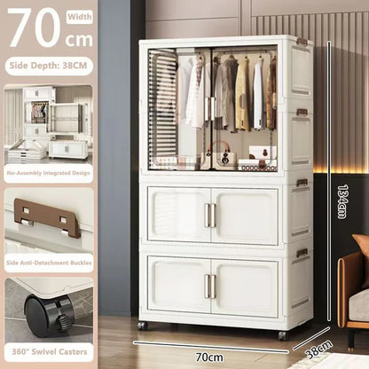 Multi-Functional Folding Storage Cabinet for Home Office Kitchen Bathroom Organizer with Doors White Black Gray
