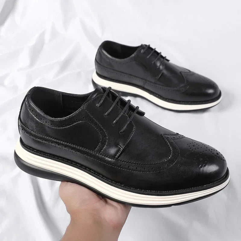 Men's Casual Leather Thick Soled Simple Walking Shoes Fashion Oxford Shoes High End British Style Office Business Dress Shoes
