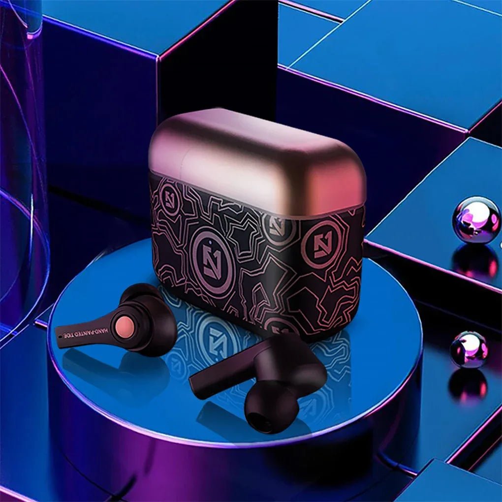Wireless Headphones Mini Bass Earbuds Waterproof Graffiti Bluetooth-compatible 5 0 Sports Earphones  White