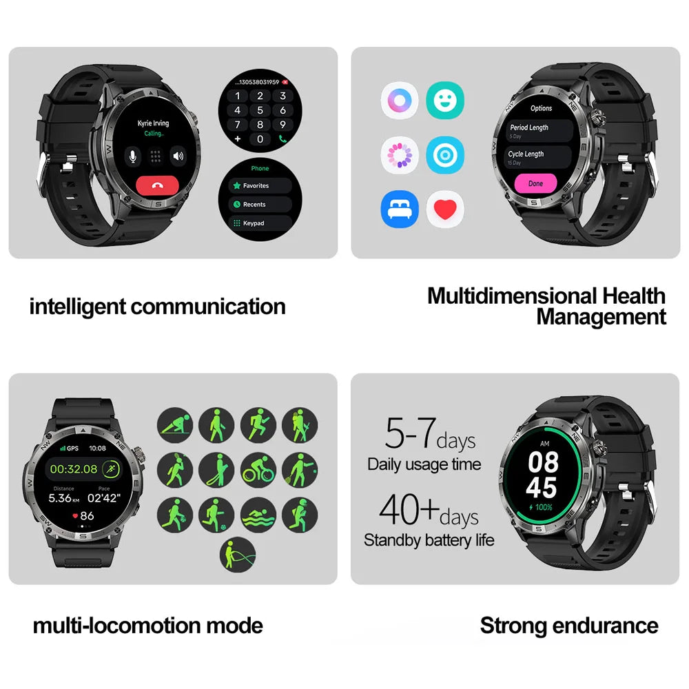 NORTH EDGE NEW GPS Smart Watch 1.43'' HD AMOLED Display Built-in GPS Altitude Barometer Compass Bluetooth Phone Call Smartwatch