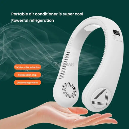 Portable Air Cooling Neck Fan Mini Bladeless LED Air Conditioner Wireless Outdoor Sport Cooling Hanging Fan ventilador de cuello