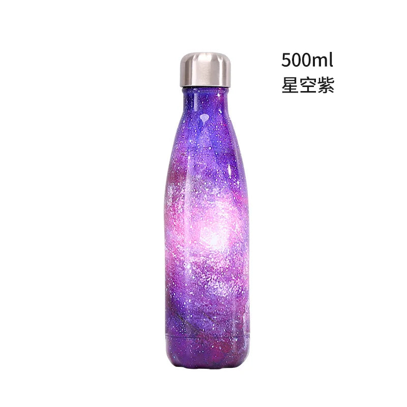 500ml Cola Shape Insulated Bottle, 304 Stainless Steel Vacuum Flask, Marble/Print Portable Water Bottle