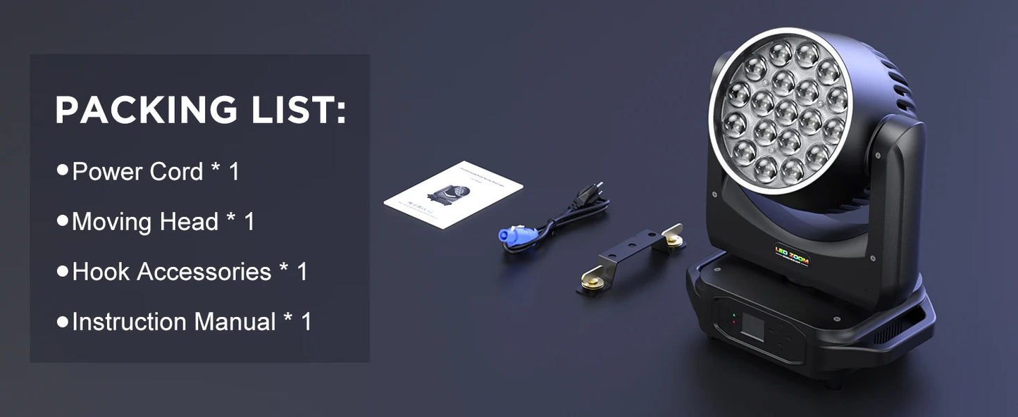 U'King 2Pcs 220W Beam Wash Zoom Moving Head Lights With Light Strip19X15W RGBW LED Stage Light DMX512 DJ Light For KTV Bar Party