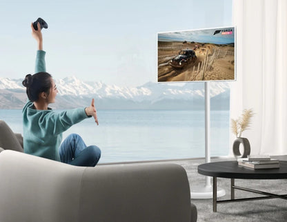 Free Standing Tv 21.5 Inch Touch Screen Portable Tv Smart Mobile Display Rechargeable 360 Rotating Tv Stand Wireless Television