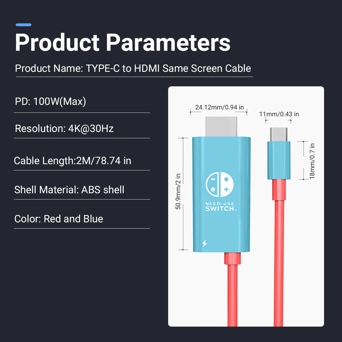 2M USB C to HDMI 4K Cable 100W PD Charging Portable Converter Type C to HDTV for TV Docking Steam Deck Laptop Phone Tablet