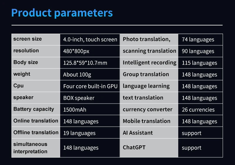 Scan Translation Machine Support 148 Language Translator Device AI Translator With ChatGPT Translator offlin Translation Tourism