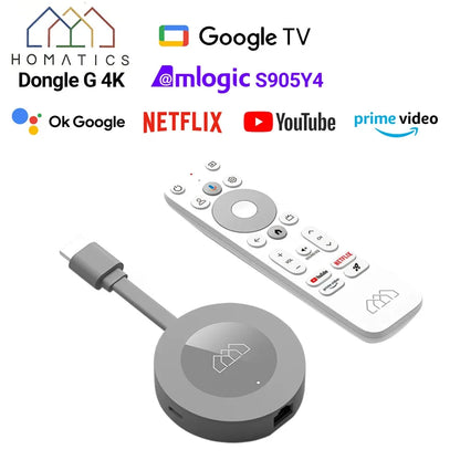 HOMATICS Dongle G 4K Google & Netflix Certified TV Stick 2GB 32GB Google TV 11 OS Amlogic S905Y4 Support AV1 4K H.265 Dolby Atmo