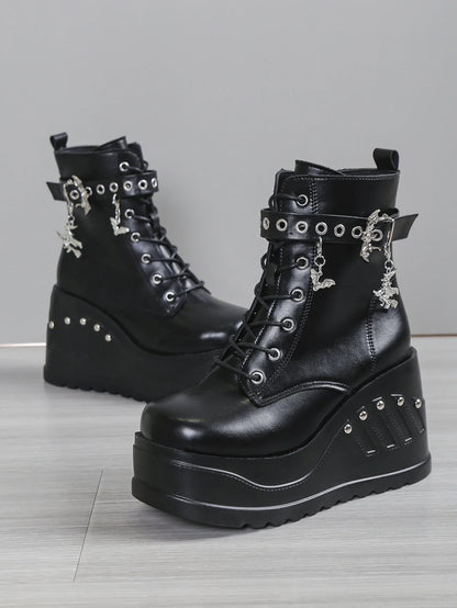 2024 New Boots for Women Fashion Hot Sale Punk Goth Platform Heels Wedge Women's Boots Casual Goth Punk Size 43 Women's Shoes