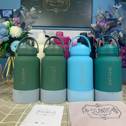 PuraCool Personalised Water Bottle 650ml/22oz Insulated Thermos Customised Tumbler Flask with Straw