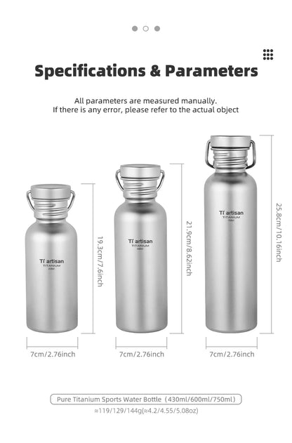 Tiartisan PureTitanium Sports Bottle Outdoor Ultralight Portable Cycling Water Bottle Reusable Drinking Bottle
