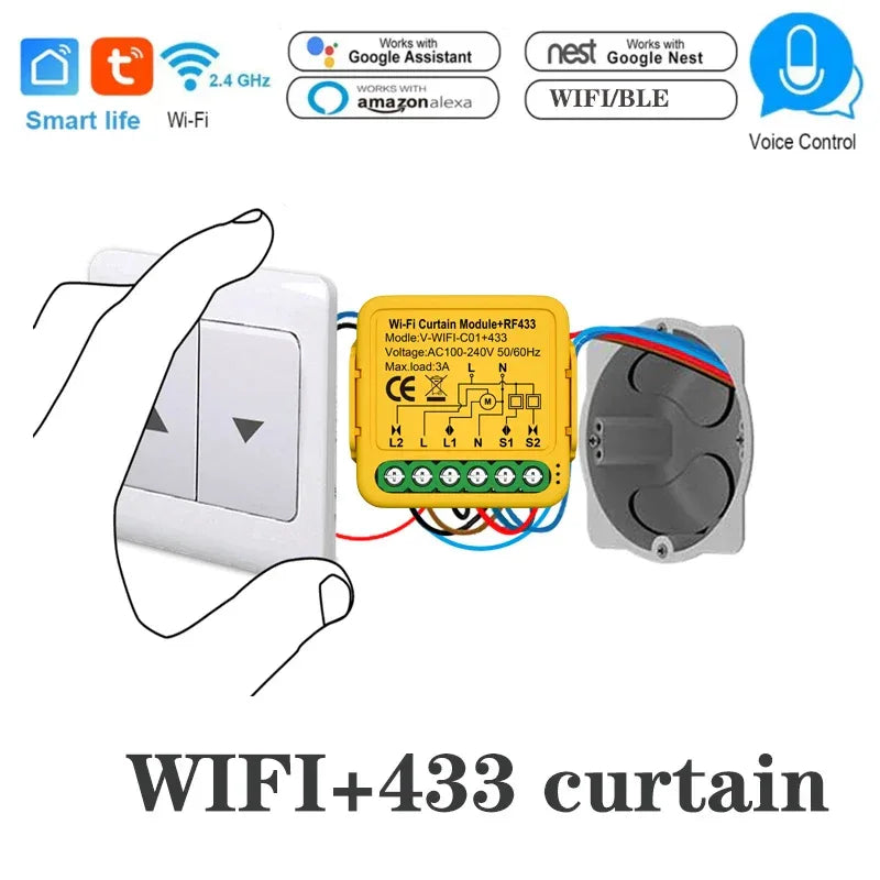 Tuya WiFi RF433 Smart Curtain Switch Controller Connect Roller Shutters Blinds Motor Switch Smart Life APP For Alexa Google Home