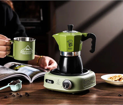 Bincoo Double valve Moka Pot Set Electric Stove Coffee Pot Household Italian Espresso Machine Mocha Pot Barista Accessories 220V
