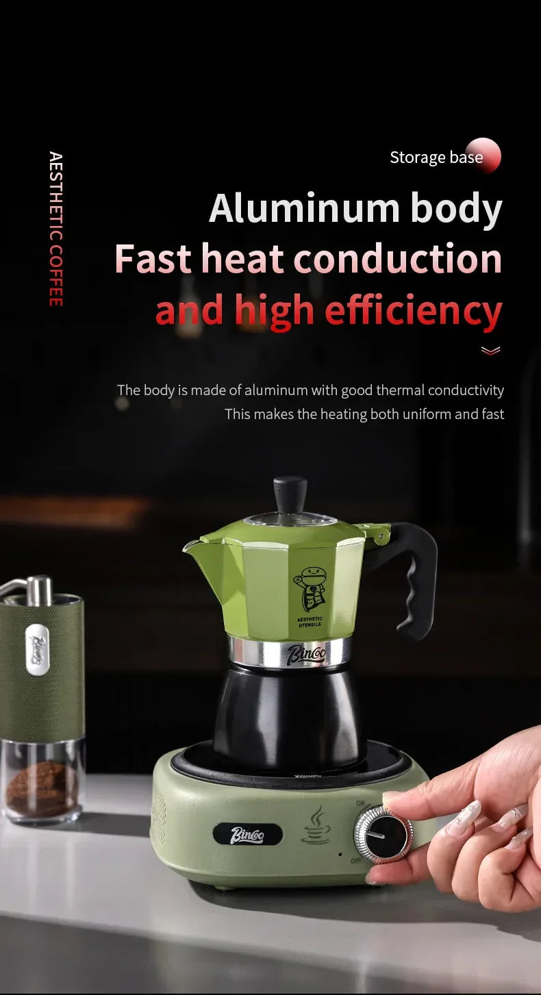 Bincoo Double valve Moka Pot Set Electric Stove Coffee Pot Household Italian Espresso Machine Mocha Pot Barista Accessories 220V
