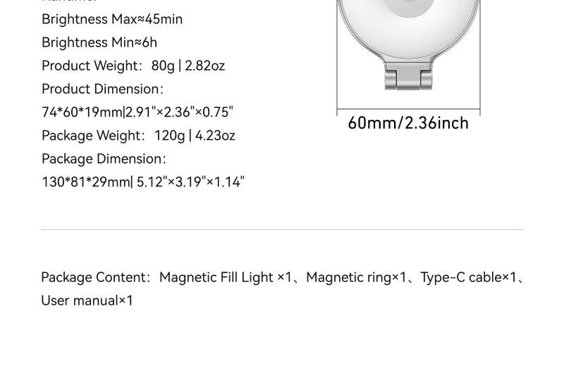 TELESIN Magnetic 360° Rotation RGB Fill Light Mini Selfie Light 3 Mode Adjustable Color Brightness for Smartphone Iphone Android