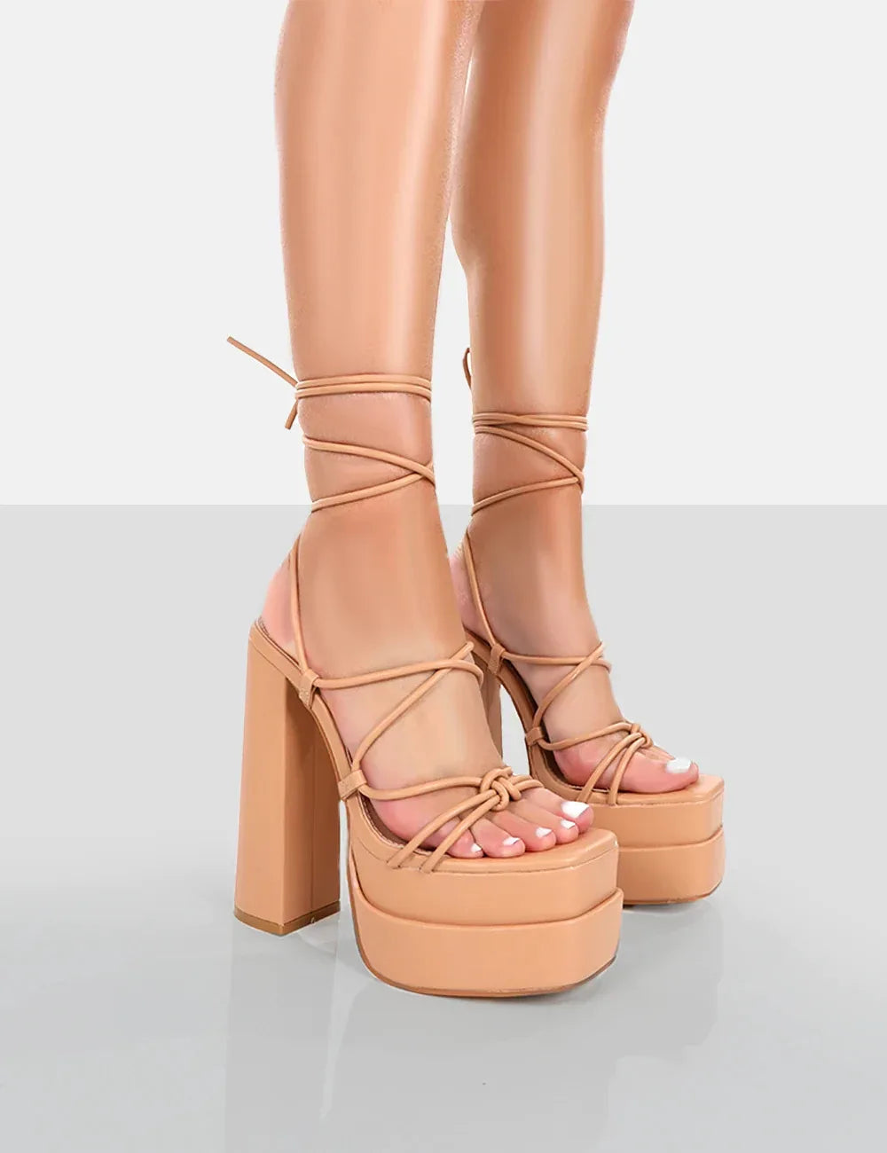 Women Sandals Brand New Sexy Chunky High Heels Pumps Platform Dress Shoes Party Wedding Shoes Cross Lace Up Female Sandals 2025