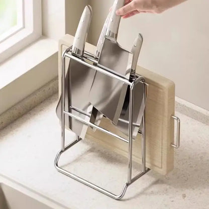 ♥Stainless Steel Kitchen Organizer Stand - Knife & Cutting Board Holder, Rounded Corner Countertop Storage Rack