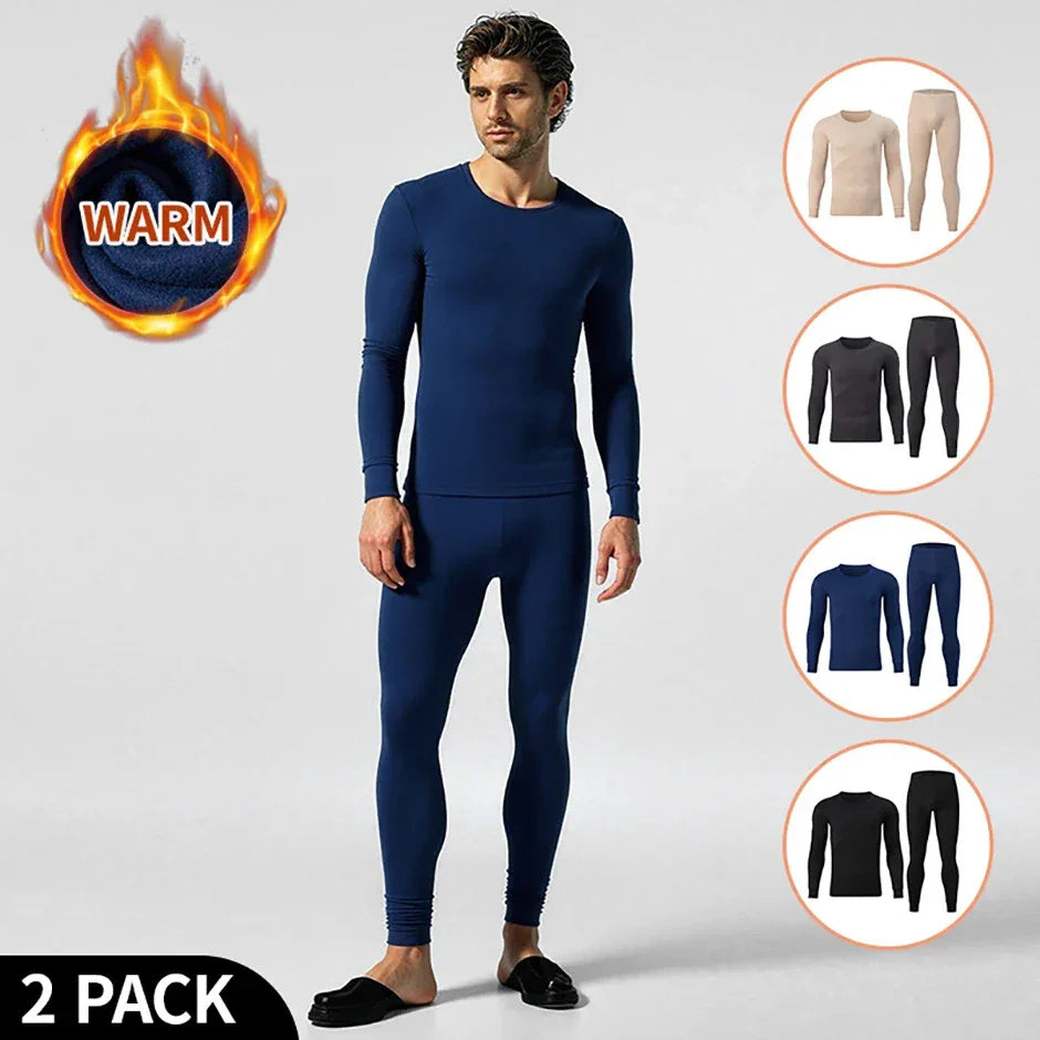 2-piece Autumn And Winter Men's Solid Color Simple and Versatile Round Neck Warm Underwear Set Comfortable Youth Home Clothes