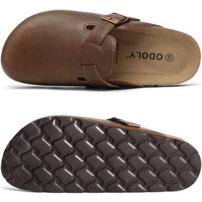 Kidmi New Men Sandals Vegan Leather Cork Insole Potato Shoes Unisex Adjustable Buckle Slip-On Clogs with Arch Support