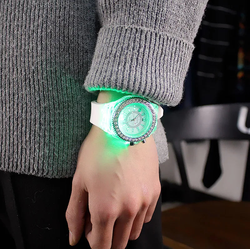 LED Light Flash Luminous Watches Women Men Boys Girls Silicone Wrist Watch Fashion Rhinestone Clock Kids Children Relogio Saati