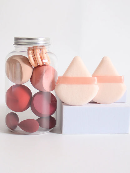 12Pcs Makeup Sponge Set with Storage Jar Latex-Free, Makeup Sponge Finger Puff, Dual-Use Wet & Dry Foundation Cosmetic Puffs