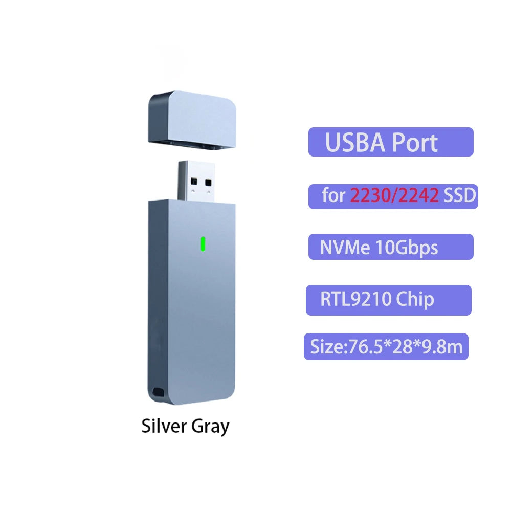 M.2 NVMe SATA Enclosure USB A Plug USB 3.2 10Gbps CNC Aluminum 2230 2242 SSD Case With Magnet Protective Case For Computer PC