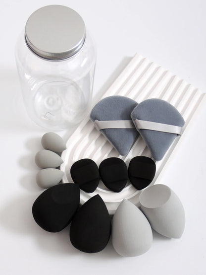12Pcs Makeup Sponge Set with Storage Jar Latex-Free, Makeup Sponge Finger Puff, Dual-Use Wet & Dry Foundation Cosmetic Puffs