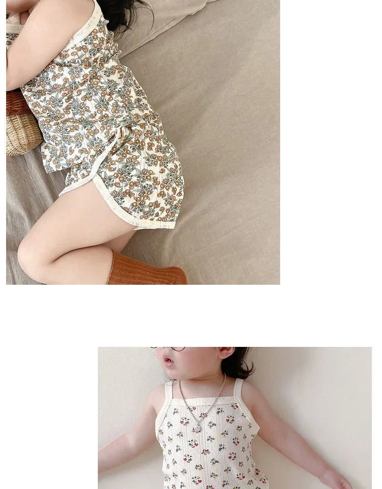 Baby Clothes Sets Summer Toddler Girl Strap Suits Cotton Printing Baby Boy Tops Tee and Shorts Infant Tracksuit Newborn Sets