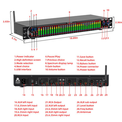 FULUODE EQ315 Professional Digital Equalizer Tuner for Stage Audio Noise Reduction with Segmented Display Audio Performance Equi