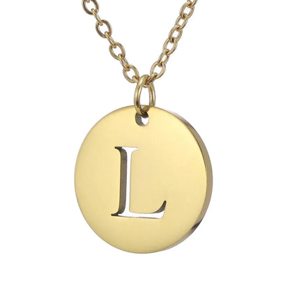 New Trend Stainless Steel Gold Silver Color Initials Necklace Hollow Round 26 Letter Pendant Necklace Jewelry Christmas Gift